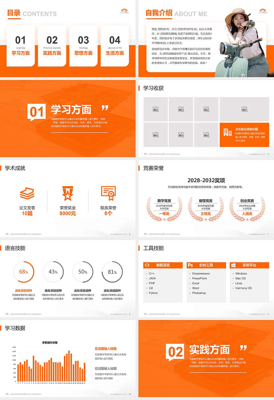 上海工艺美术职业学院专用国家奖学金答辩PPT模板16:9格式幻灯片预览图2
