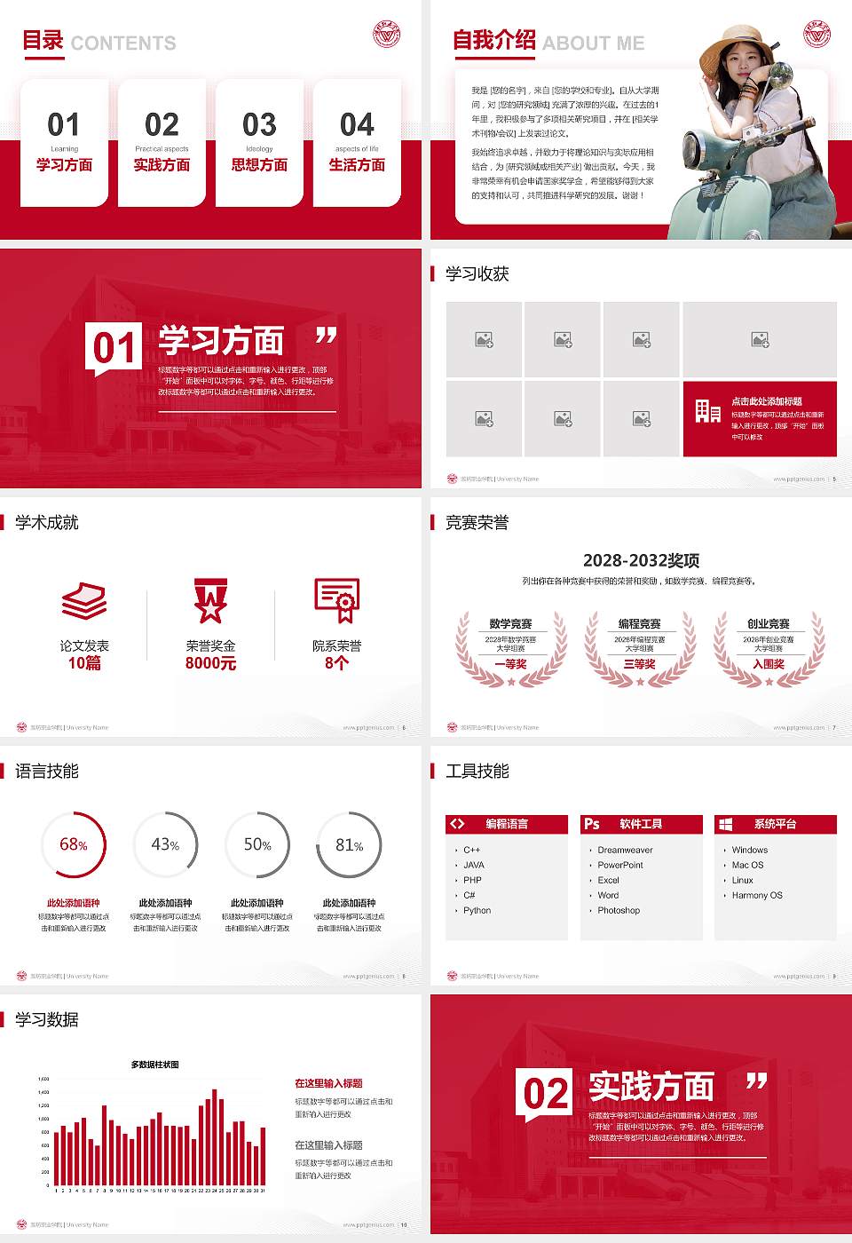 潍坊职业学院专用国家奖学金答辩PPT模板16:9格式幻灯片预览图2