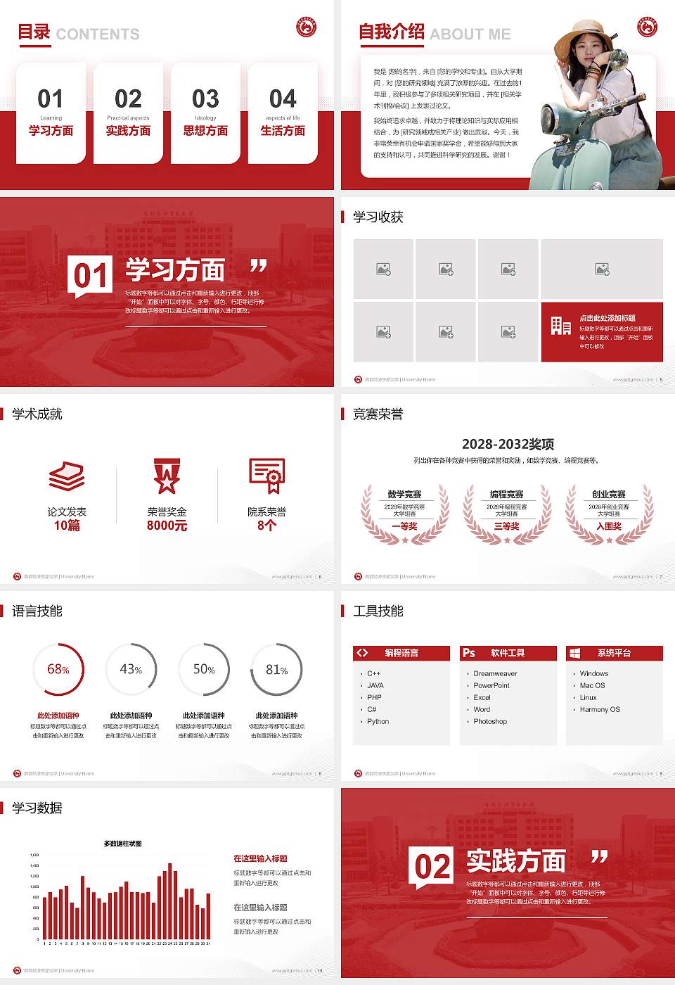 首都经济贸易大学专用国家奖学金答辩PPT模板16:9格式幻灯片预览图2