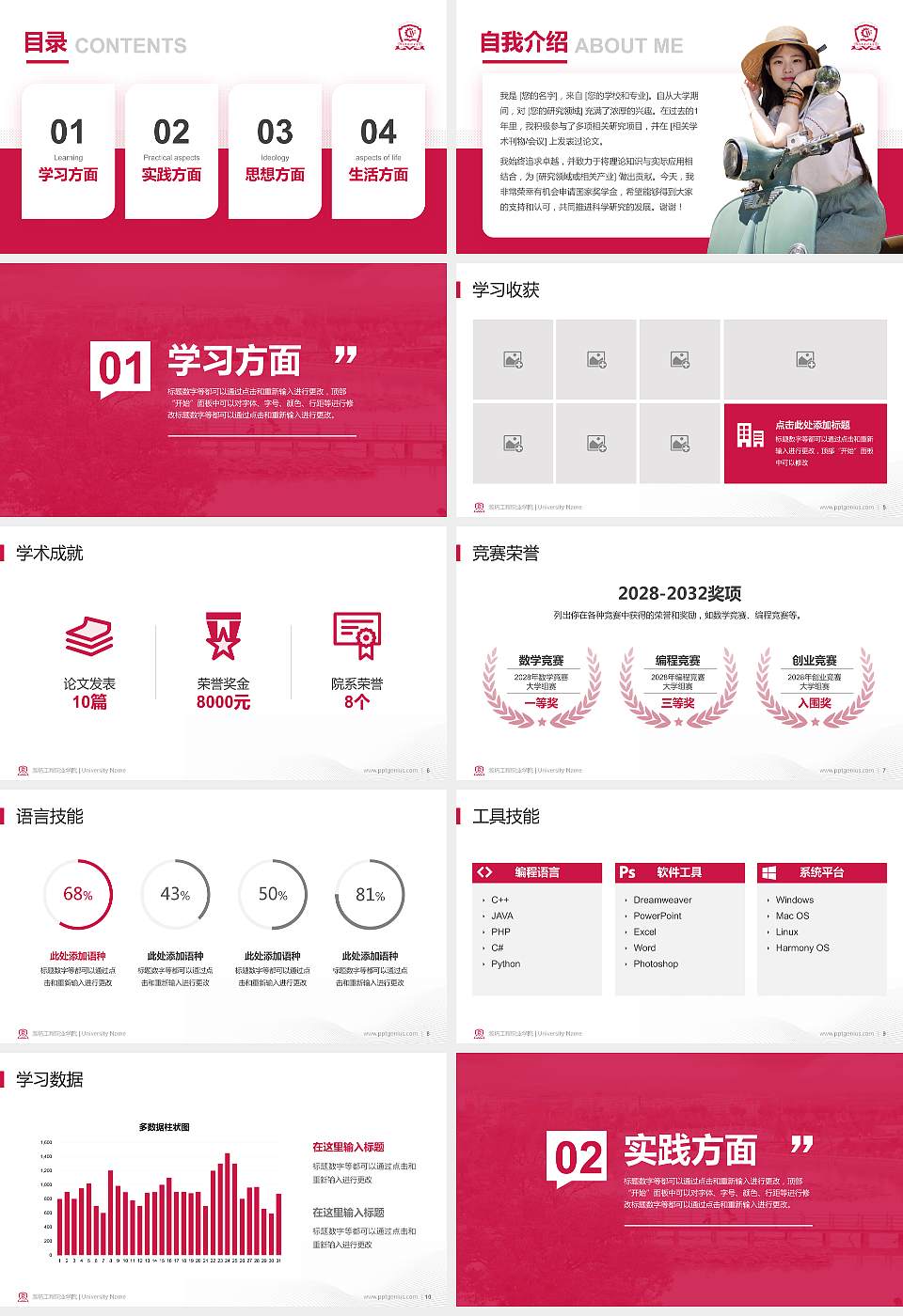 潍坊工程职业学院专用国家奖学金答辩PPT模板16:9格式幻灯片预览图2