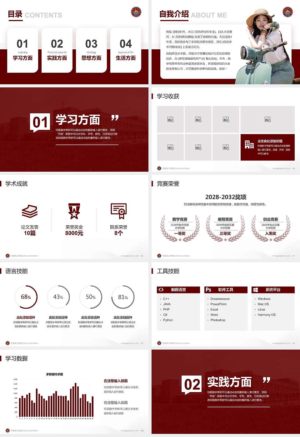 宁夏理工学院专用国家奖学金答辩PPT模板16:9格式幻灯片预览图2