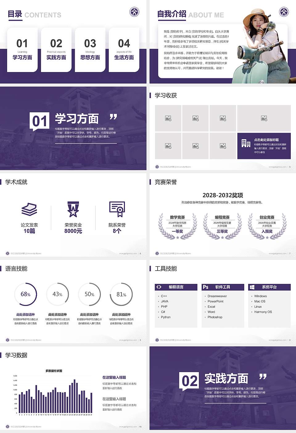 丽江文化旅游学院专用国家奖学金答辩PPT模板16:9格式幻灯片预览图2