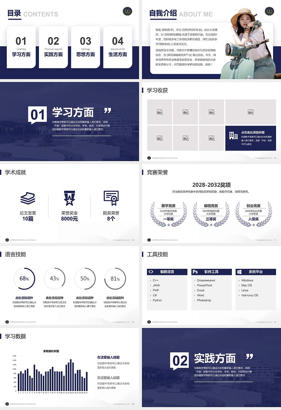 云南农业大学专用国家奖学金答辩PPT模板16:9格式幻灯片预览图2