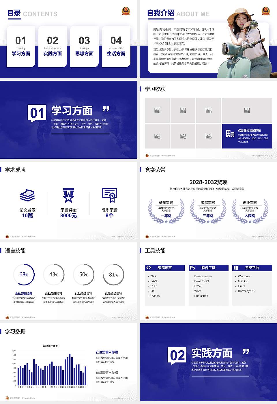 武警指挥学院专用国家奖学金答辩PPT模板16:9格式幻灯片预览图2