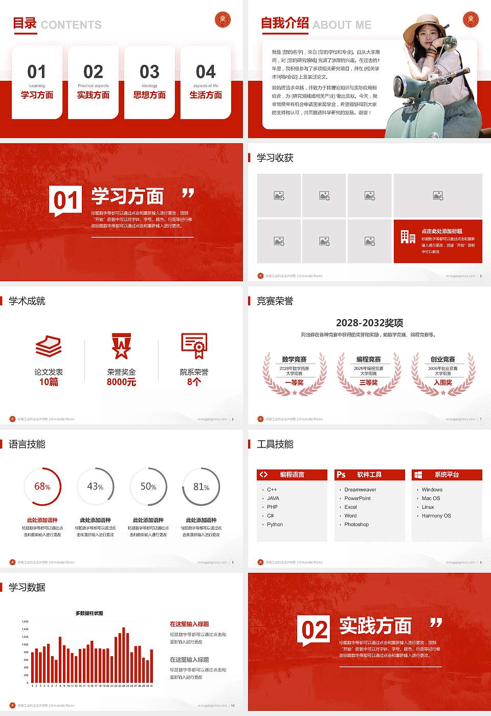赤峰工业职业技术学院专用国家奖学金答辩PPT模板16:9格式幻灯片预览图2