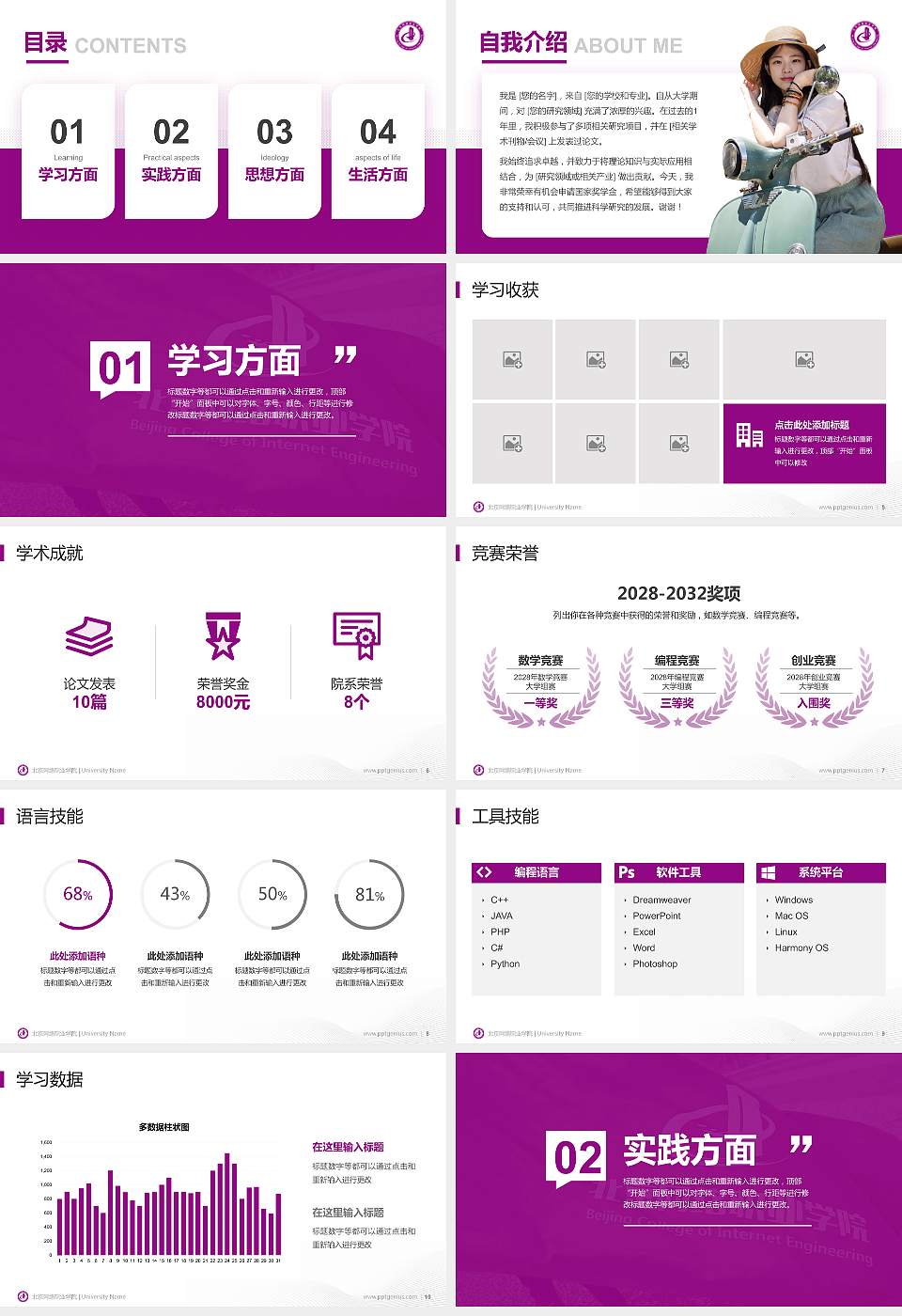 北京网络职业学院专用国家奖学金答辩PPT模板16:9格式幻灯片预览图2