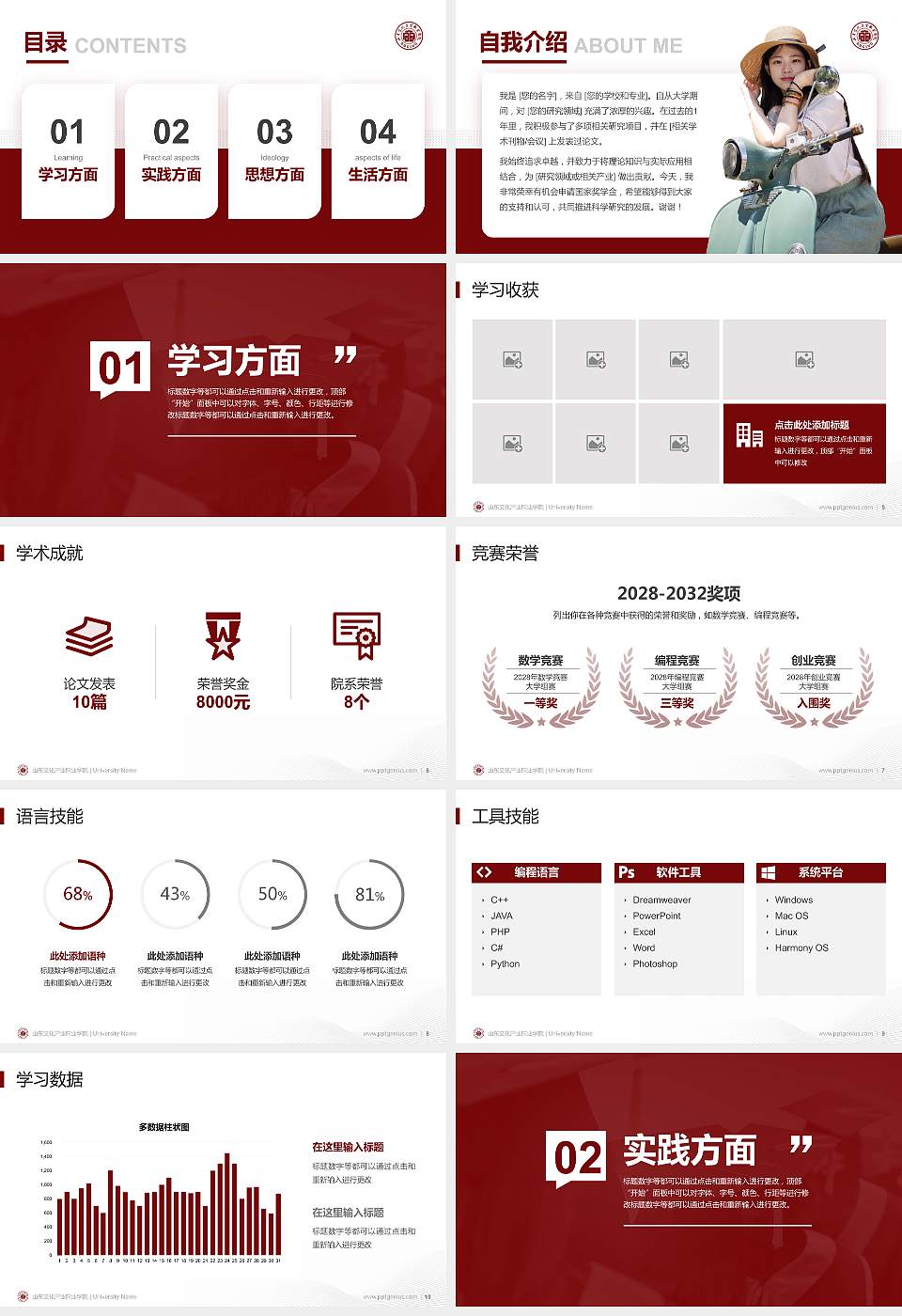 山东文化产业职业学院专用国家奖学金答辩PPT模板16:9格式幻灯片预览图2