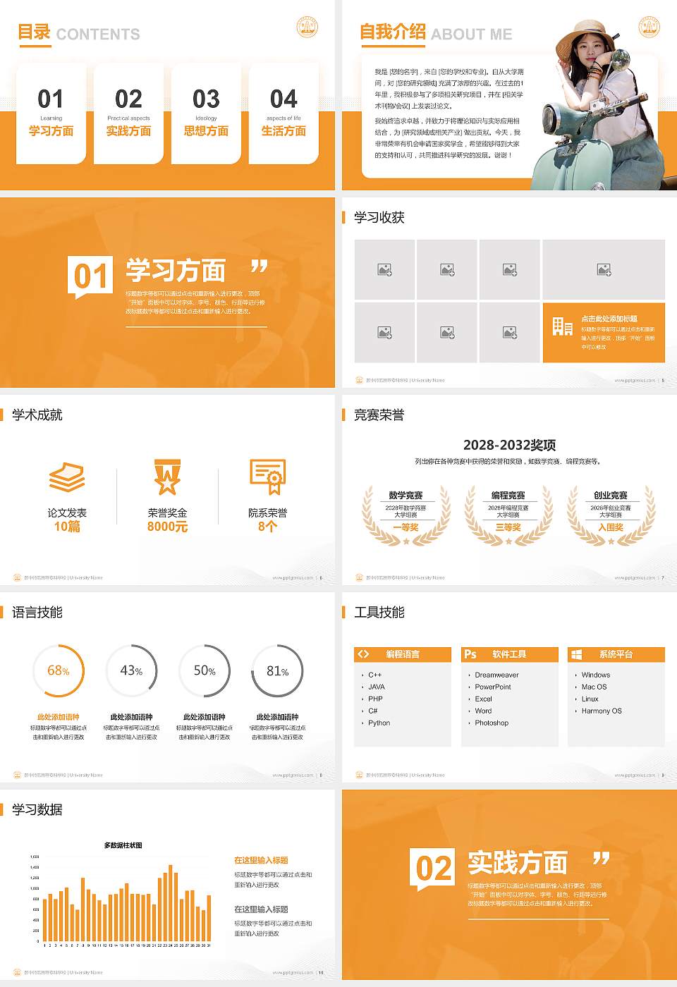 晋中师范高等专科学校专用国家奖学金答辩PPT模板16:9格式幻灯片预览图2