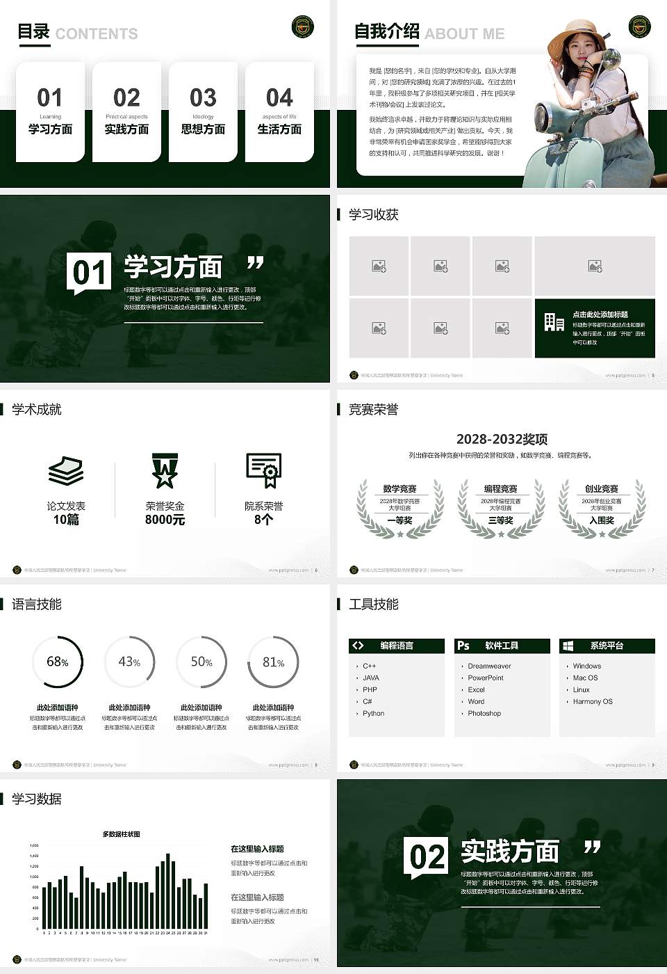 中国人民武装警察部队特种警察学院专用国家奖学金答辩PPT模板16:9格式幻灯片预览图2