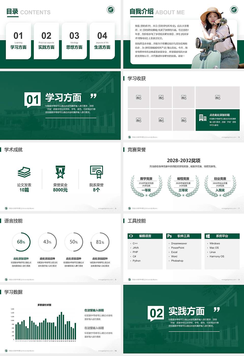 宁夏大学新华学院专用国家奖学金答辩PPT模板16:9格式幻灯片预览图2