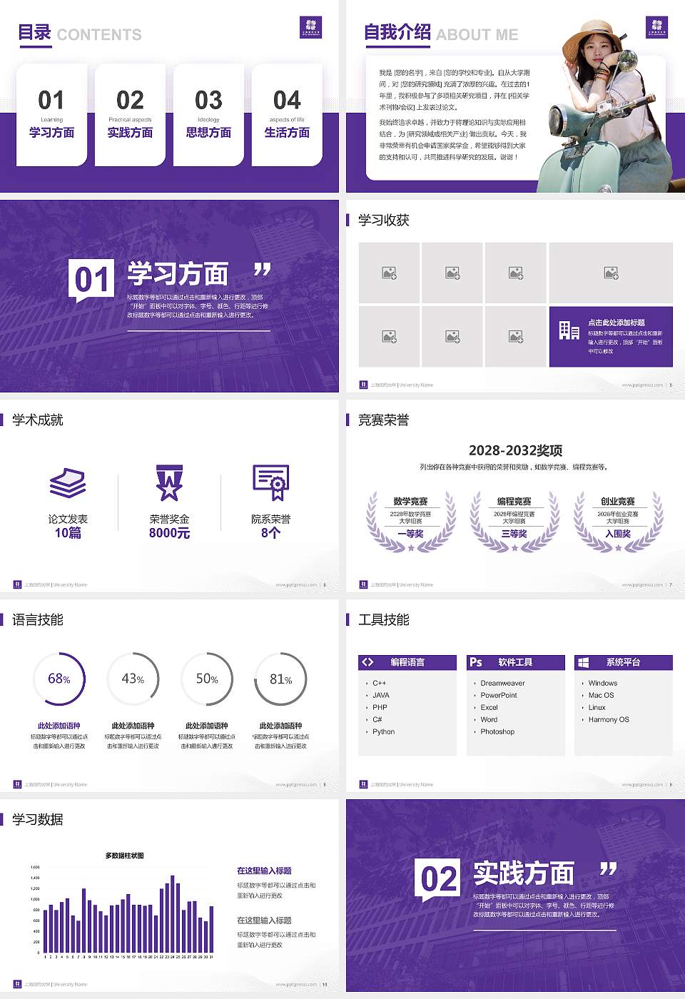 上海纽约大学专用国家奖学金答辩PPT模板16:9格式幻灯片预览图2