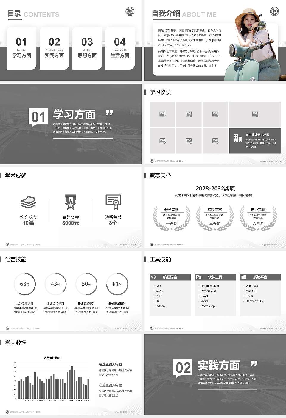 太原旅游职业学院专用国家奖学金答辩PPT模板16:9格式幻灯片预览图2