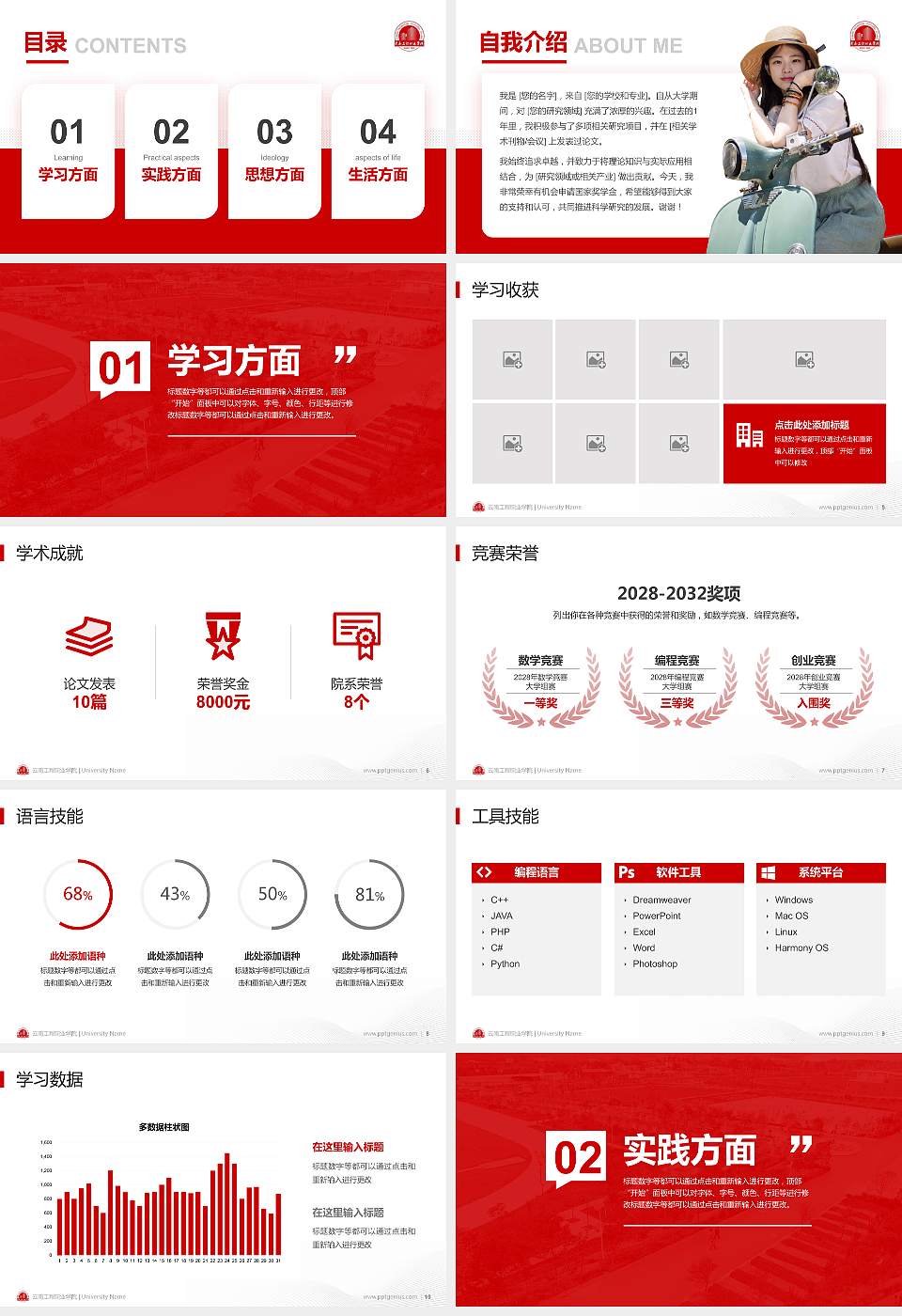 云南工程职业学院专用国家奖学金答辩PPT模板16:9格式幻灯片预览图2