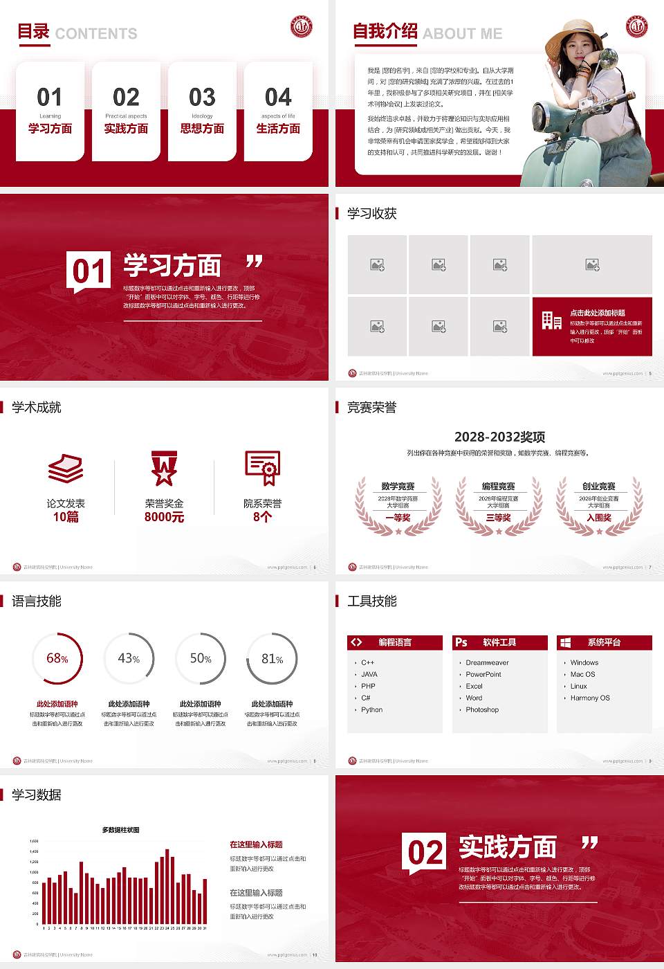吉林建筑科技学院专用国家奖学金答辩PPT模板16:9格式幻灯片预览图2