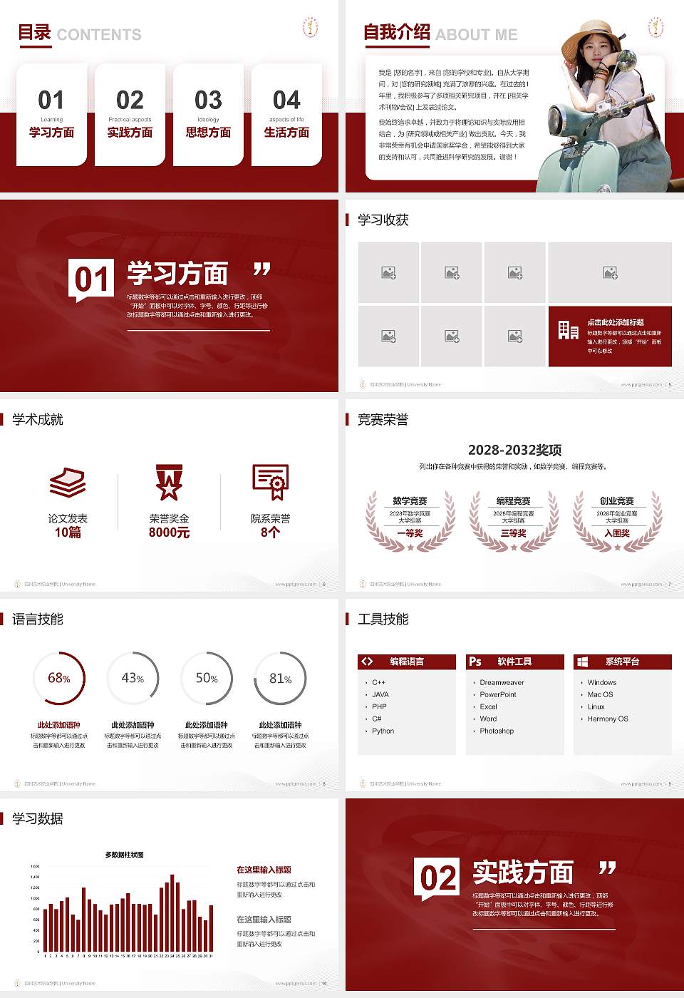 四川艺术职业学院专用国家奖学金答辩PPT模板16:9格式幻灯片预览图2