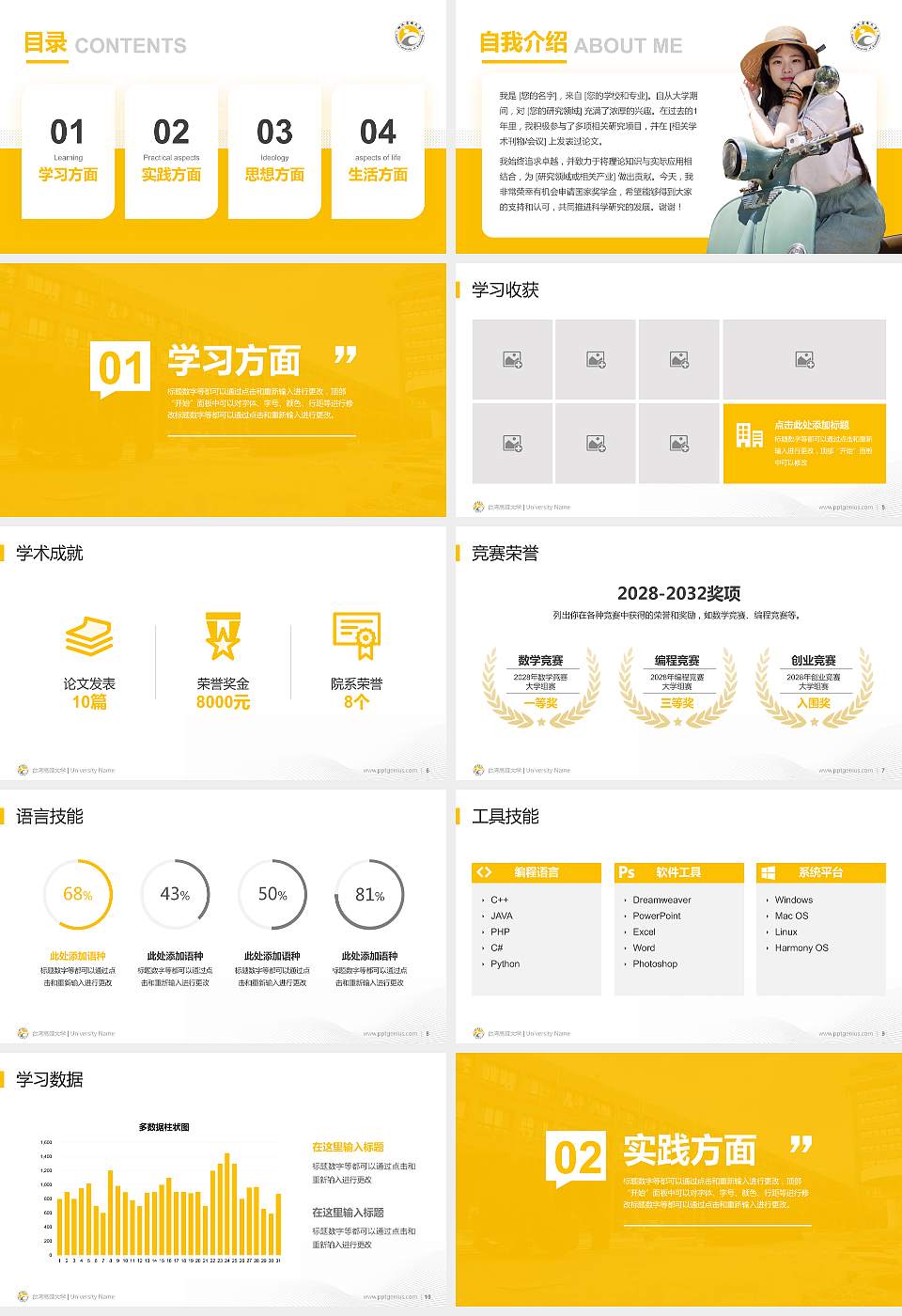 台湾高雄大学专用国家奖学金答辩PPT模板16:9格式幻灯片预览图2