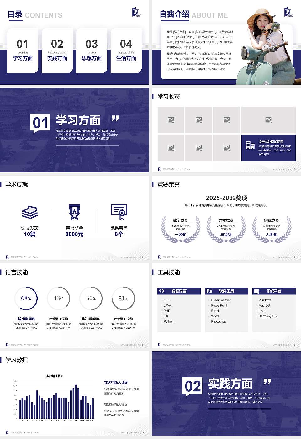 青岛城市学院专用国家奖学金答辩PPT模板16:9格式幻灯片预览图2