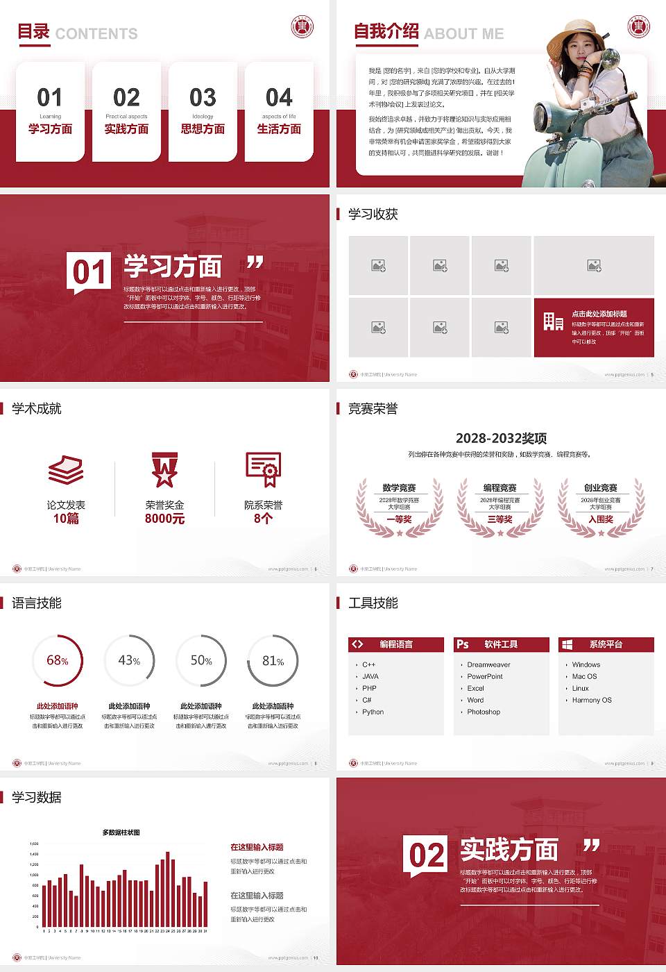 中原工学院专用国家奖学金答辩PPT模板16:9格式幻灯片预览图2