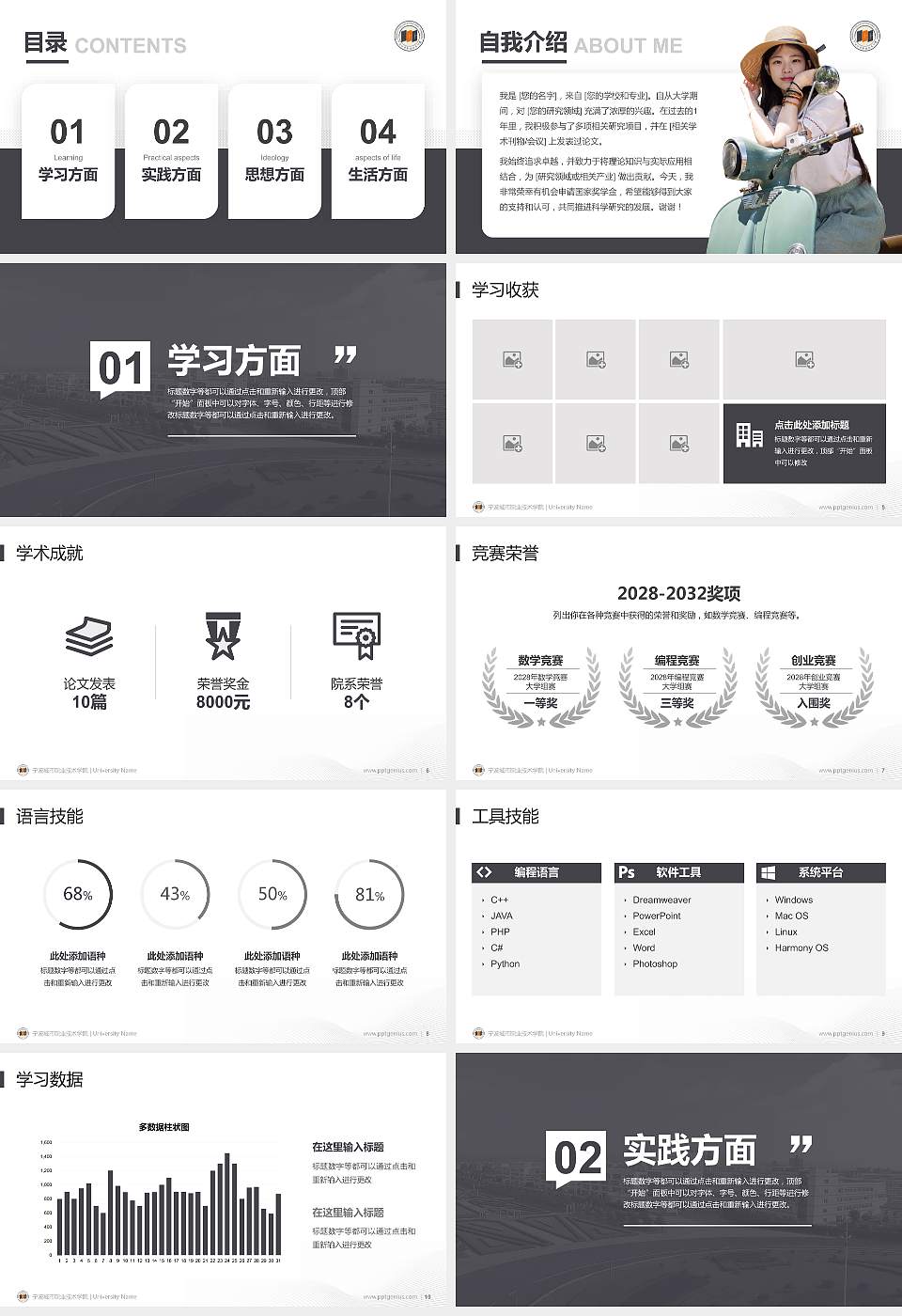 宁波城市职业技术学院专用国家奖学金答辩PPT模板16:9格式幻灯片预览图2