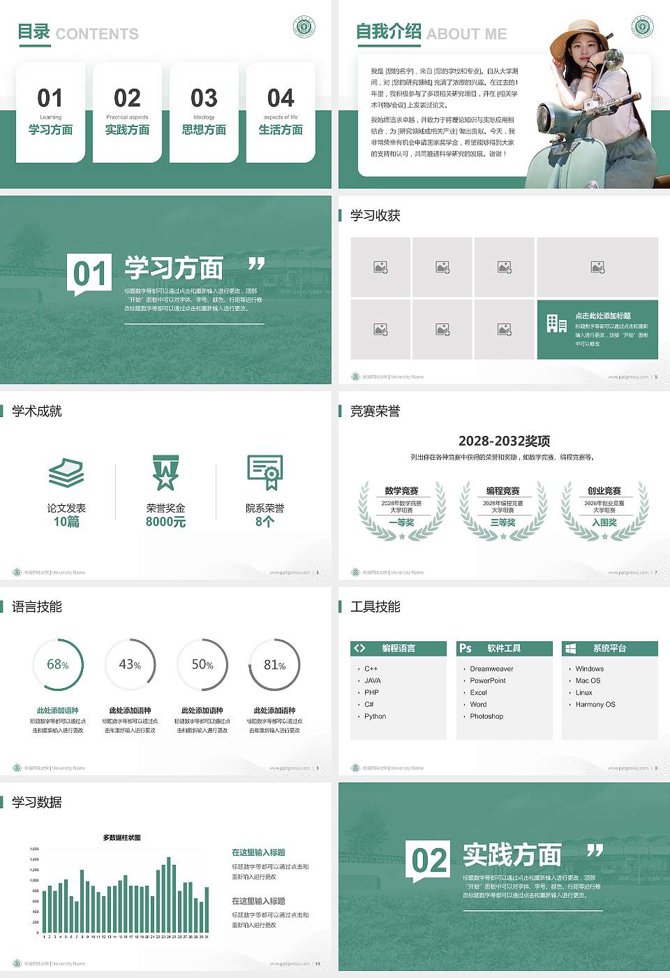 中国药科大学专用国家奖学金答辩PPT模板16:9格式幻灯片预览图2