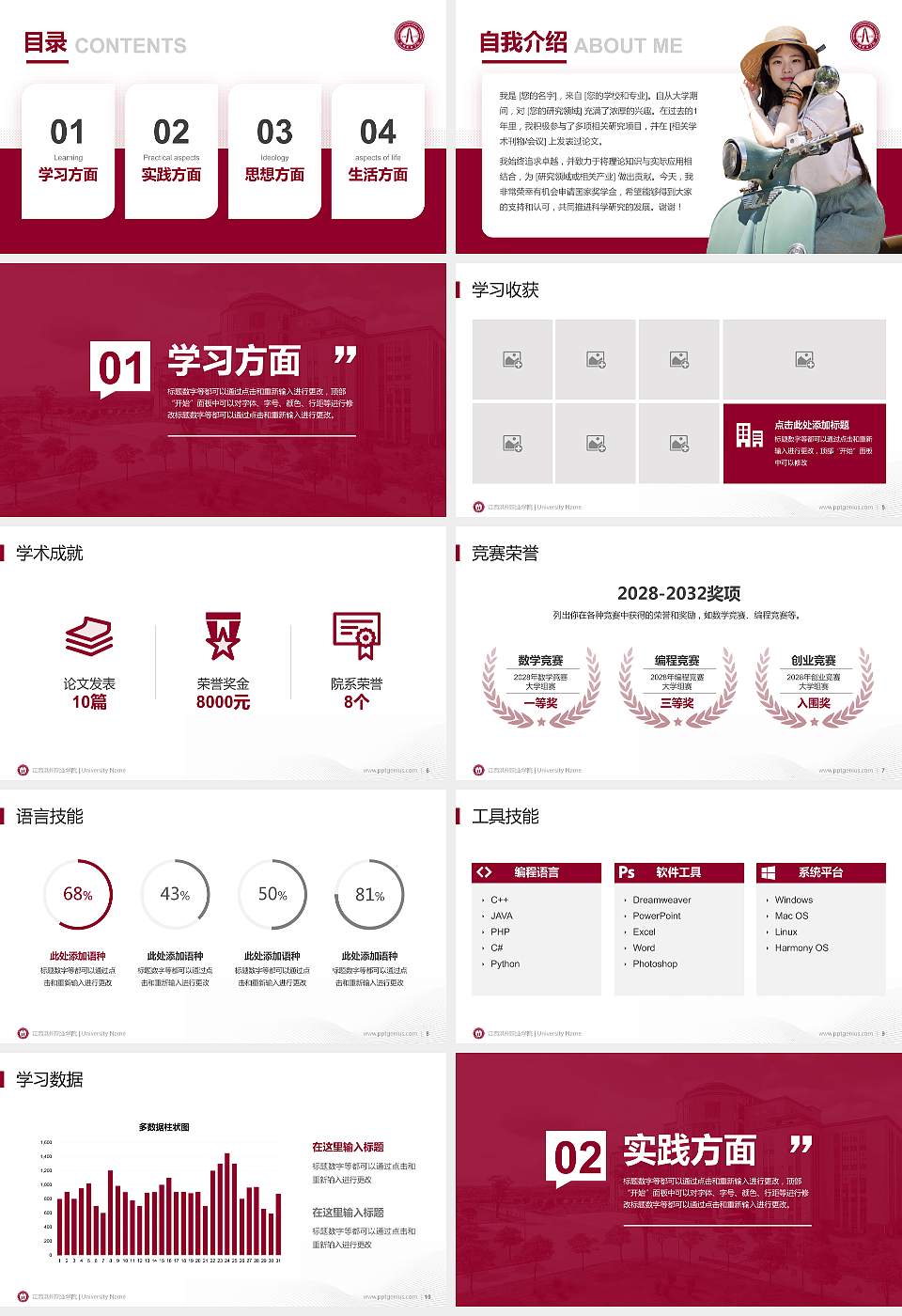 江西洪州职业学院专用国家奖学金答辩PPT模板16:9格式幻灯片预览图2