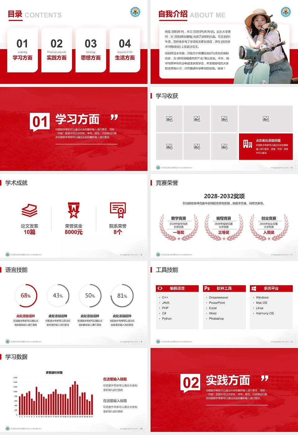 渤海石油职业学院专用国家奖学金答辩PPT模板16:9格式幻灯片预览图2