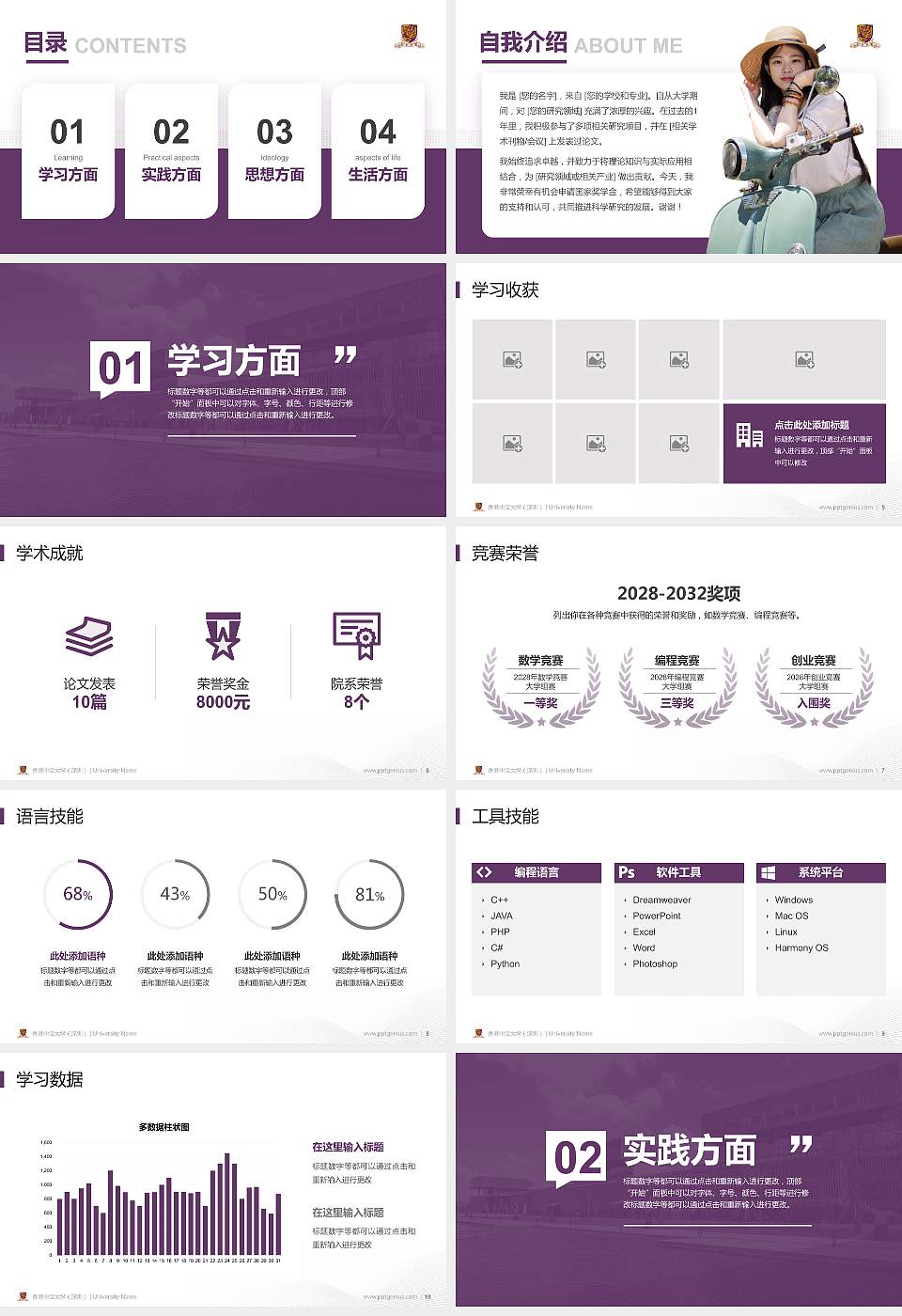 香港中文大学（深圳）专用国家奖学金答辩PPT模板16:9格式幻灯片预览图2