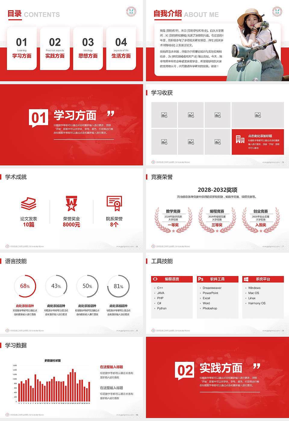 郑州信息工程职业学院专用国家奖学金答辩PPT模板16:9格式幻灯片预览图2