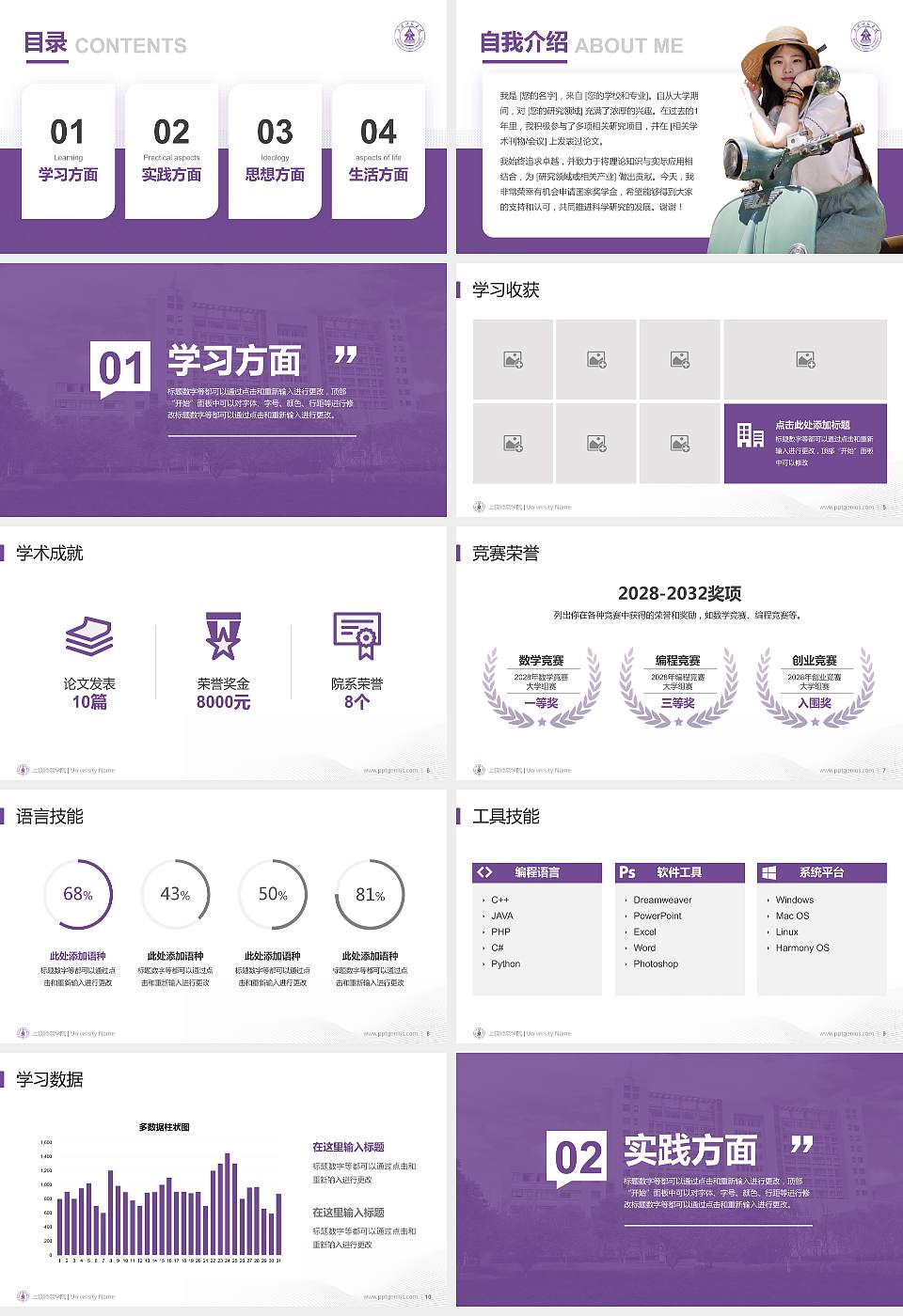 上饶师范学院专用国家奖学金答辩PPT模板16:9格式幻灯片预览图2