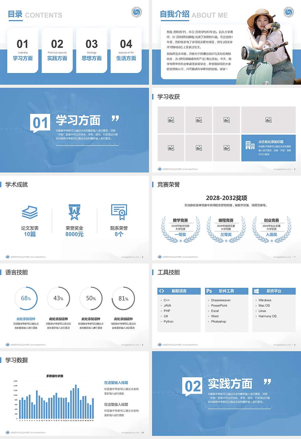 海南软件职业技术学院专用国家奖学金答辩PPT模板16:9格式幻灯片预览图2