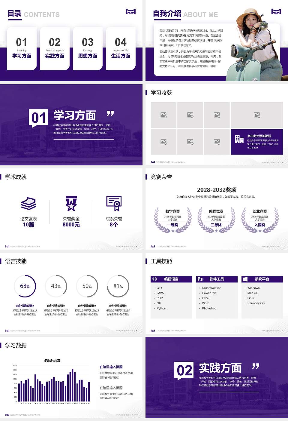 江西应用科技学院专用国家奖学金答辩PPT模板16:9格式幻灯片预览图2