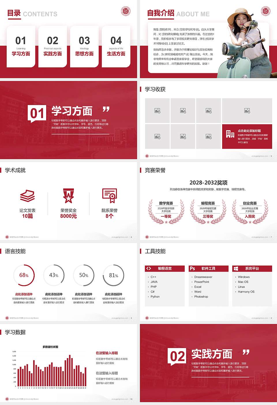 鹤壁职业技术学院专用国家奖学金答辩PPT模板16:9格式幻灯片预览图2