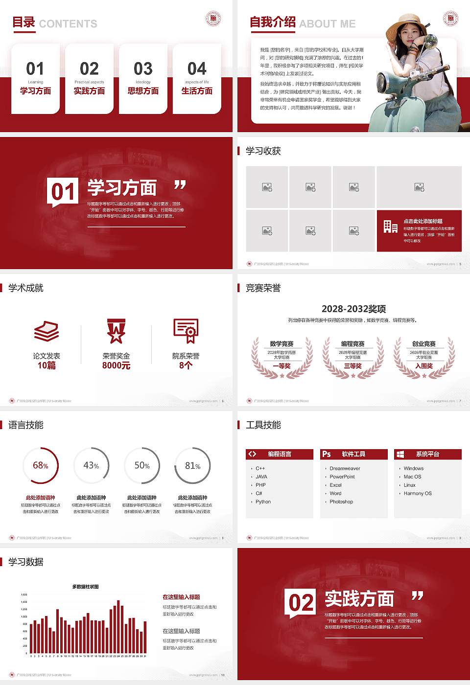 广州华立科技职业学院专用国家奖学金答辩PPT模板16:9格式幻灯片预览图2