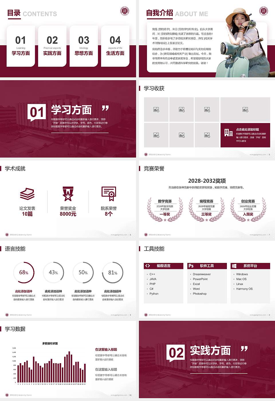 深圳大学专用国家奖学金答辩PPT模板16:9格式幻灯片预览图2