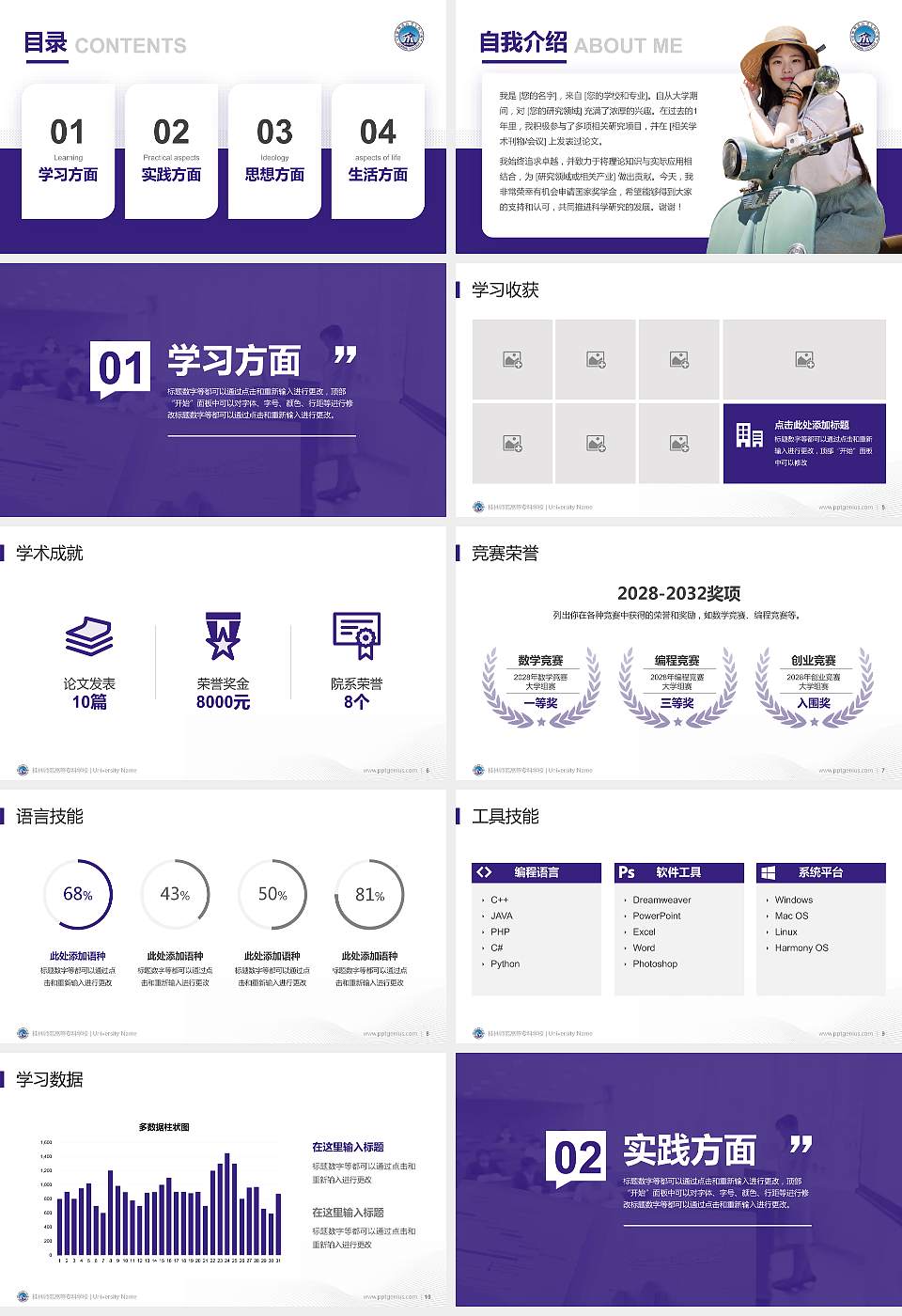 桂林师范高等专科学校专用国家奖学金答辩PPT模板16:9格式幻灯片预览图2
