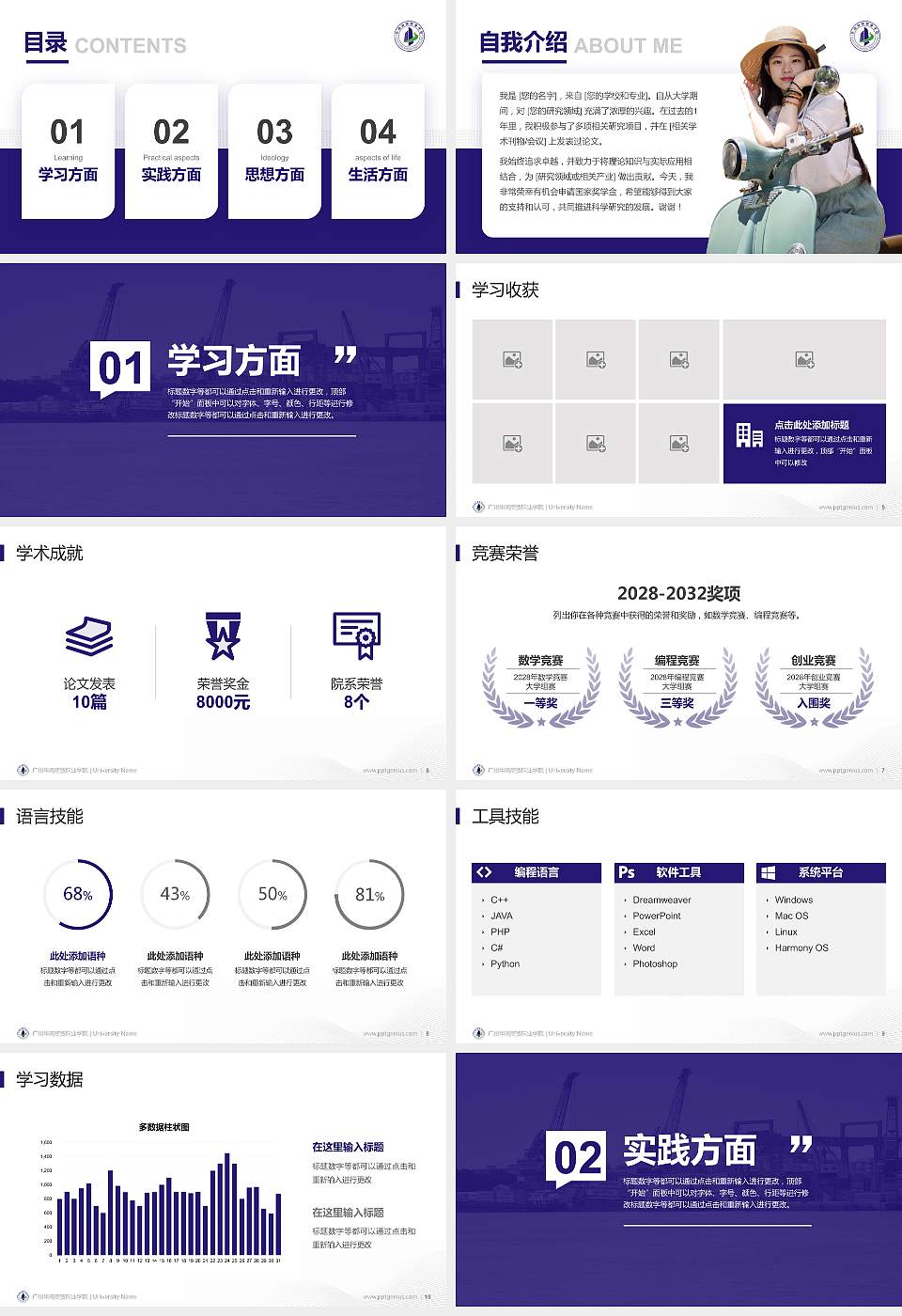广州华南商贸职业学院专用国家奖学金答辩PPT模板16:9格式幻灯片预览图2