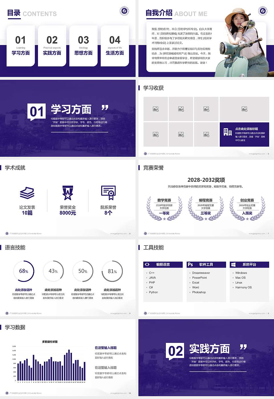 广州铁路职业技术学院专用国家奖学金答辩PPT模板16:9格式幻灯片预览图2