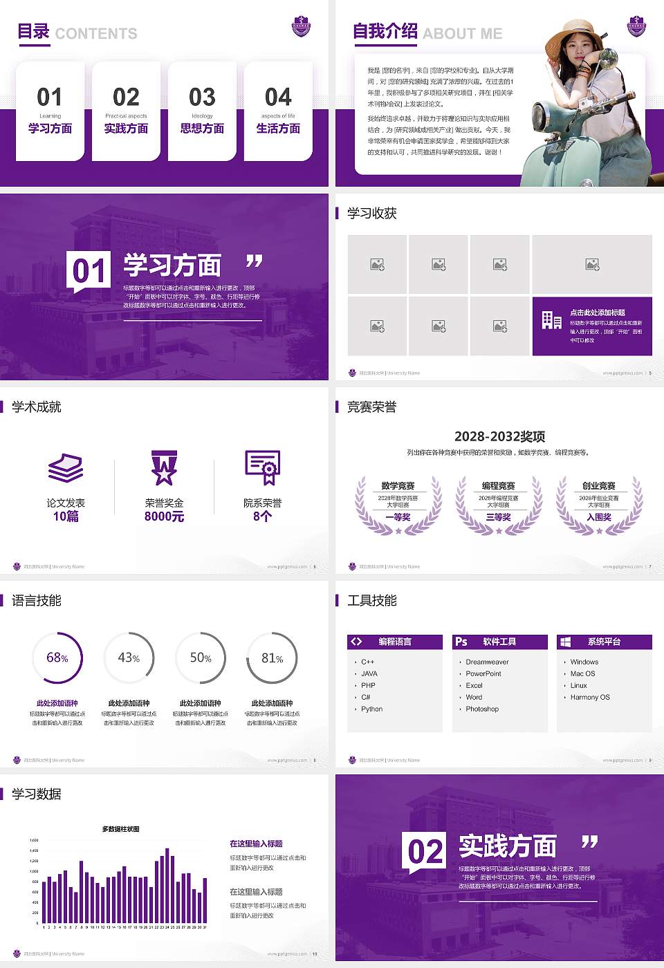 河北医科大学专用国家奖学金答辩PPT模板16:9格式幻灯片预览图2