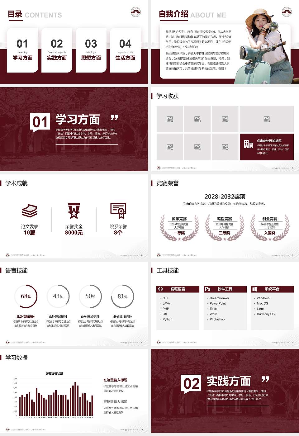 琼台师范高等专科学校专用国家奖学金答辩PPT模板16:9格式幻灯片预览图2