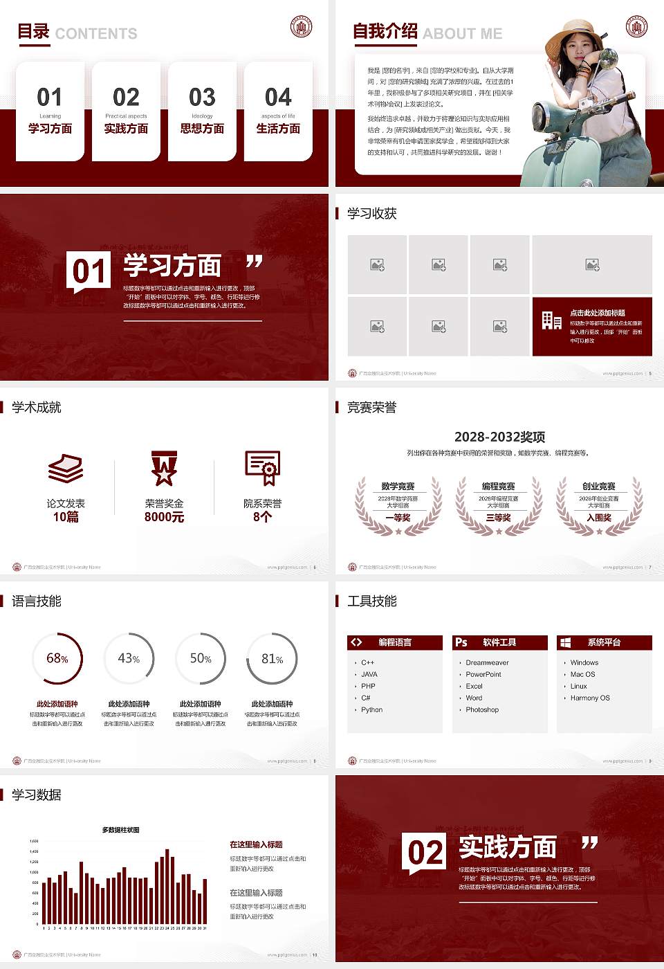 广西金融职业技术学院专用国家奖学金答辩PPT模板16:9格式幻灯片预览图2