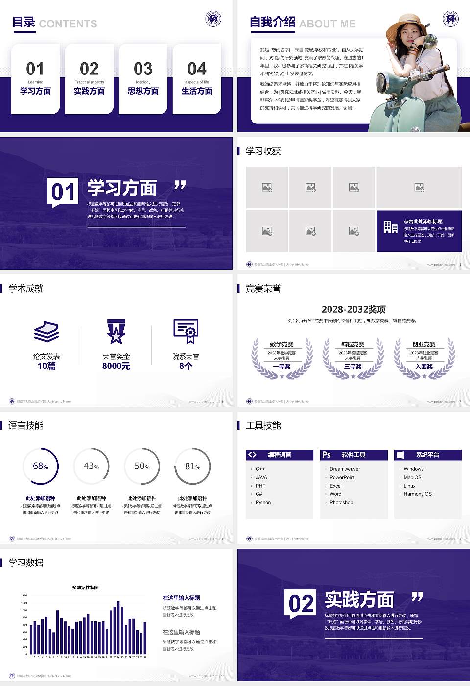 郑州电力职业技术学院专用国家奖学金答辩PPT模板16:9格式幻灯片预览图2