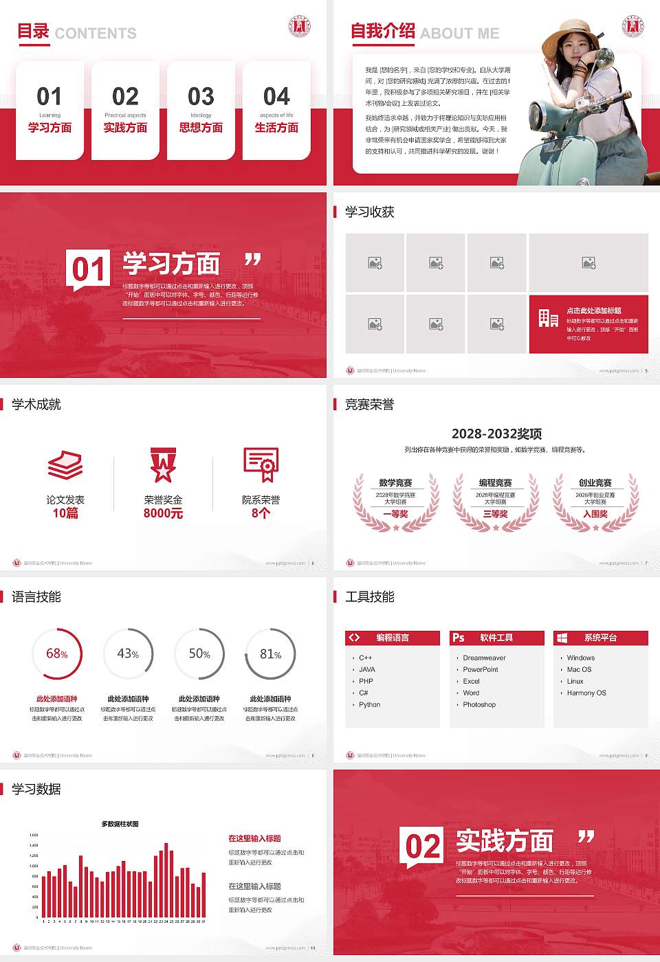 温州职业技术学院专用国家奖学金答辩PPT模板16:9格式幻灯片预览图2