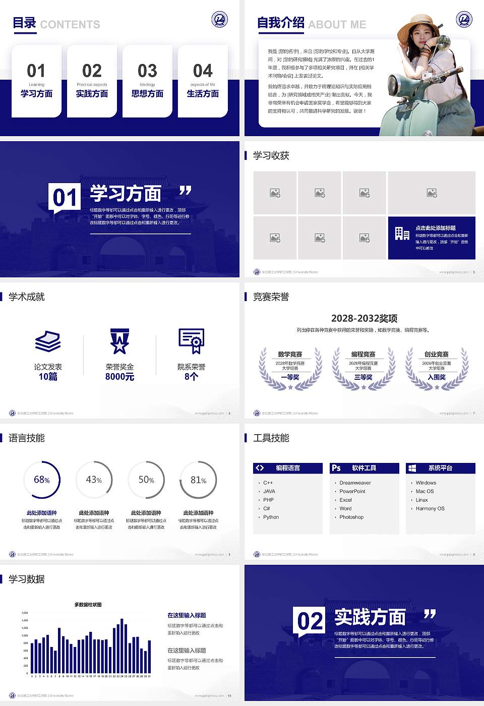 华北理工大学轻工学院专用国家奖学金答辩PPT模板16:9格式幻灯片预览图2