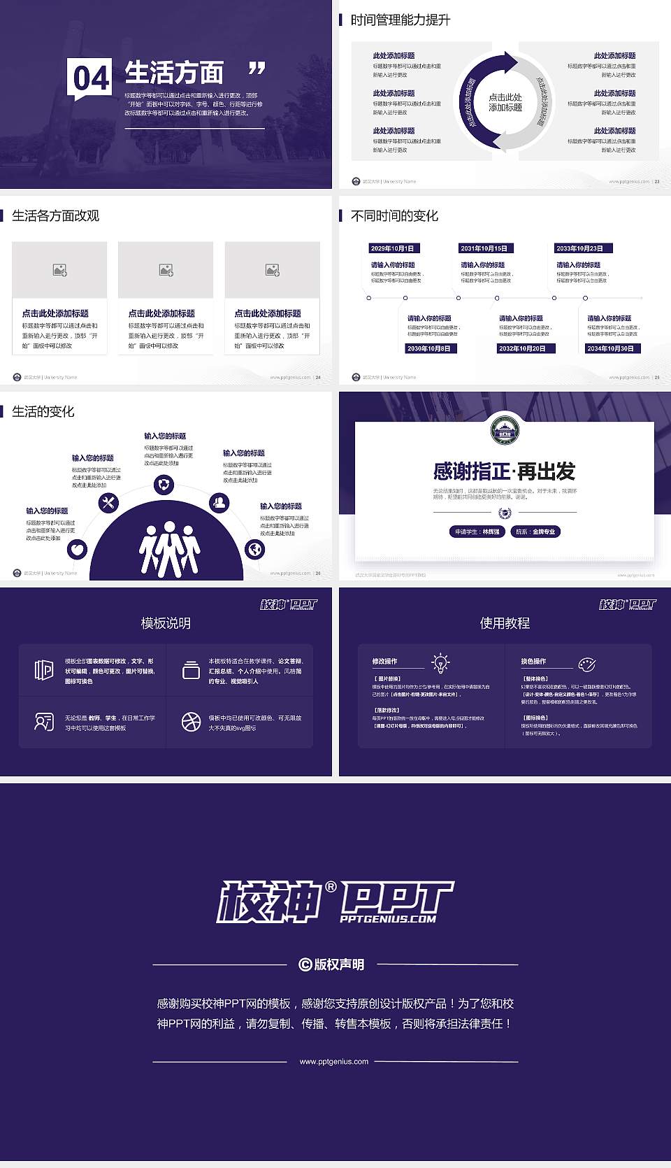 武汉大学专用国家奖学金答辩PPT模板16:9格式幻灯片预览图4