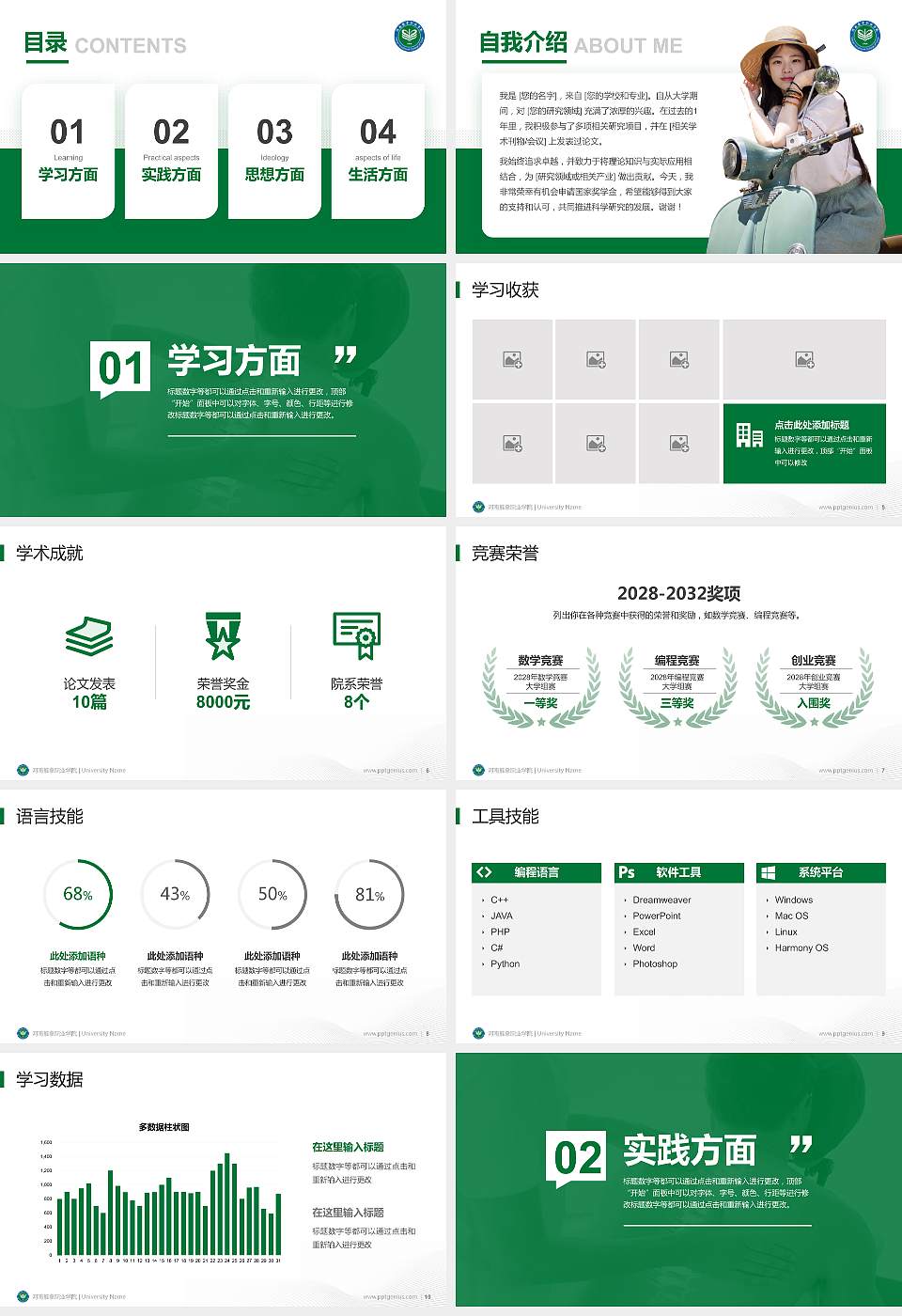 河南推拿职业学院专用国家奖学金答辩PPT模板16:9格式幻灯片预览图2