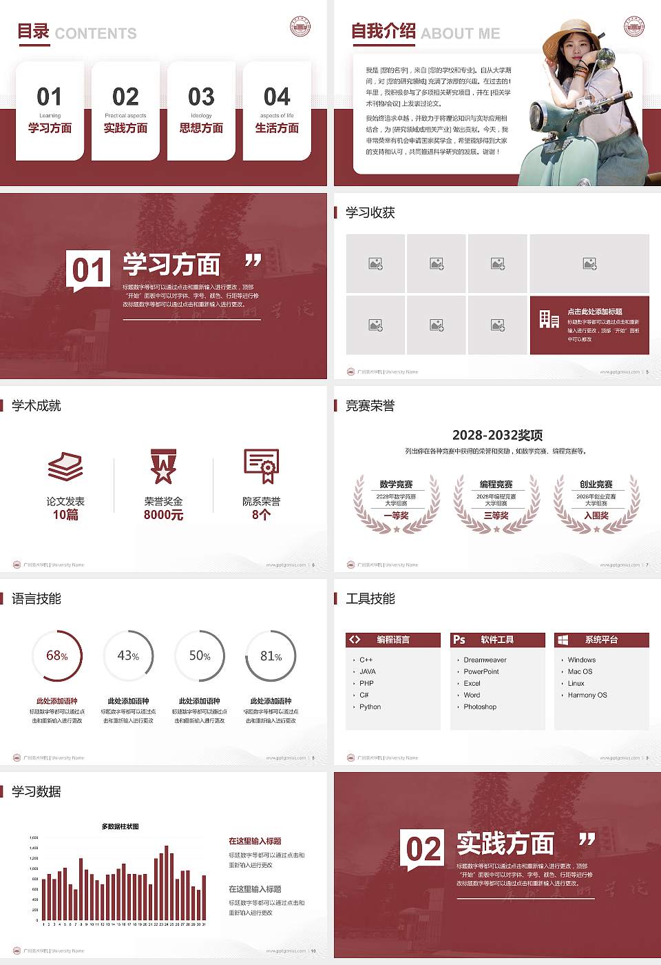 广州美术学院专用国家奖学金答辩PPT模板16:9格式幻灯片预览图2