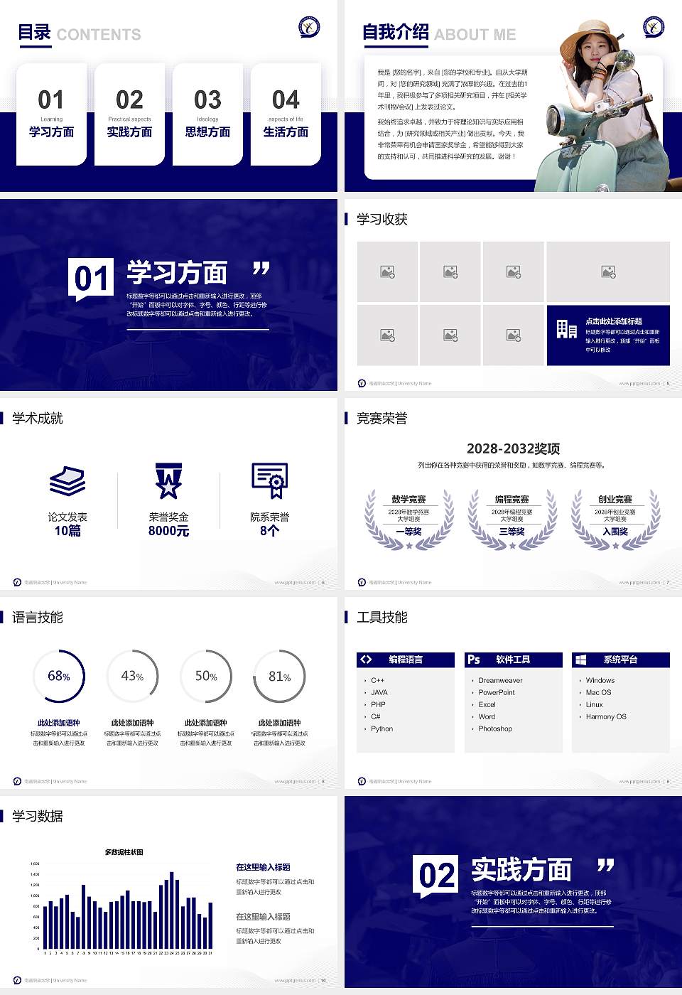 南通职业大学专用国家奖学金答辩PPT模板16:9格式幻灯片预览图2