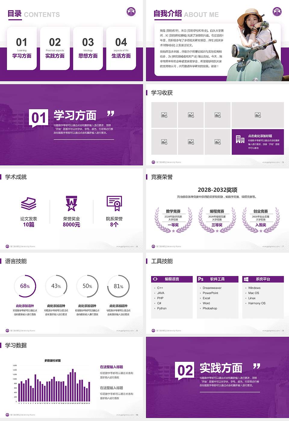 厦门医学院专用国家奖学金答辩PPT模板16:9格式幻灯片预览图2