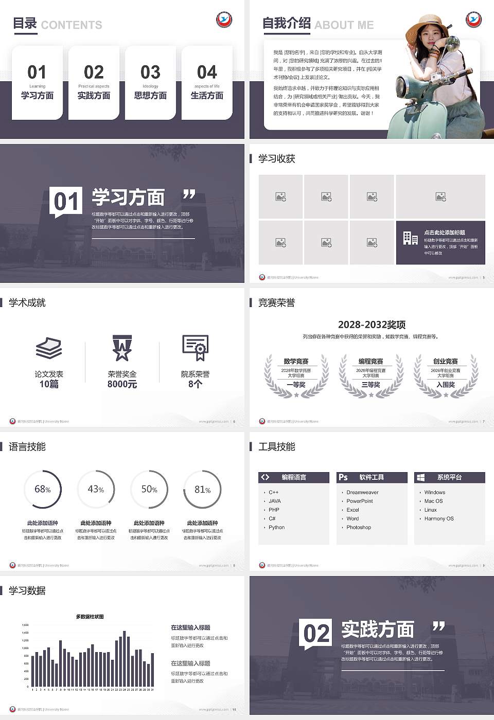 黄冈科技职业学院专用国家奖学金答辩PPT模板16:9格式幻灯片预览图2