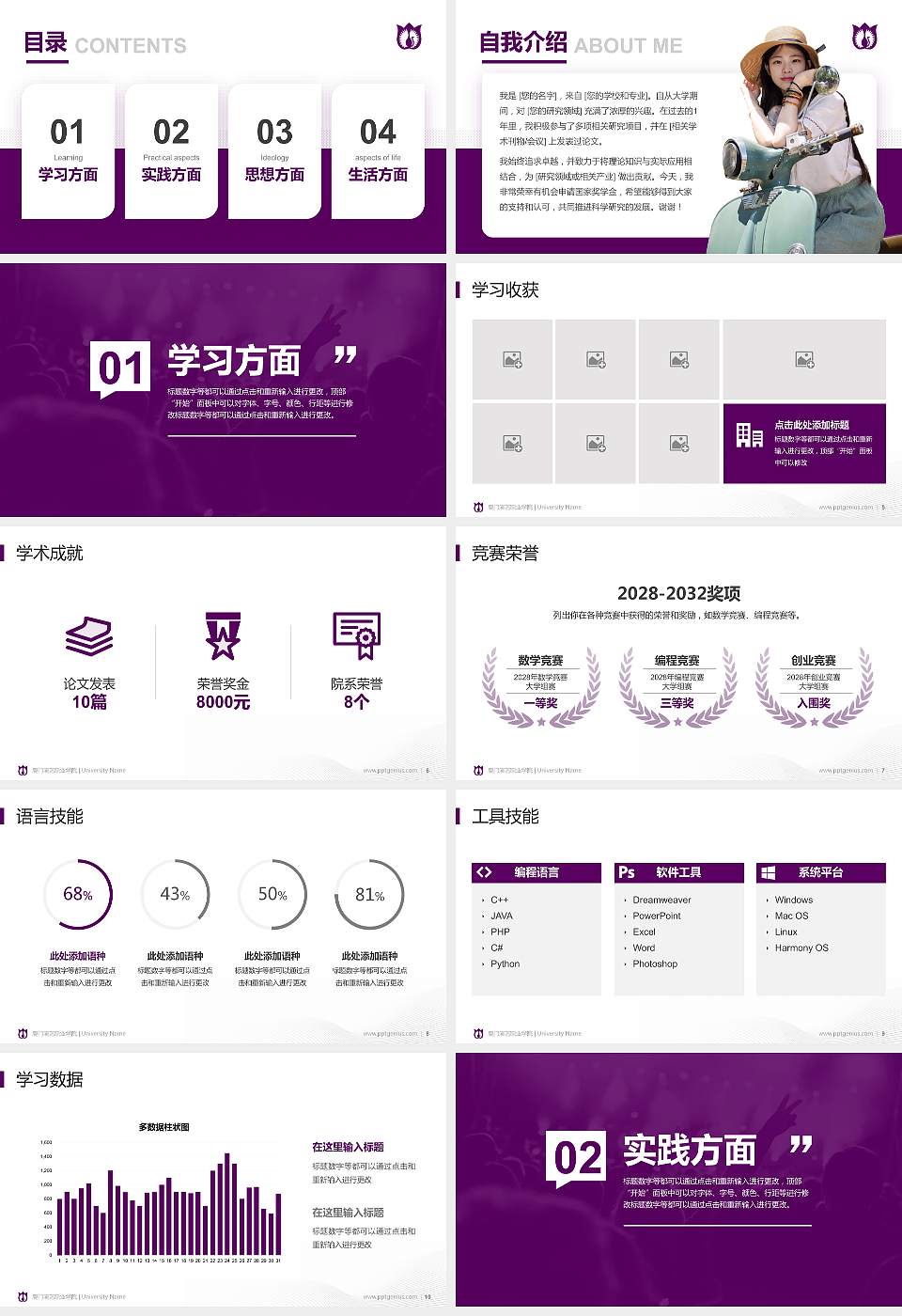 厦门演艺职业学院专用国家奖学金答辩PPT模板16:9格式幻灯片预览图2